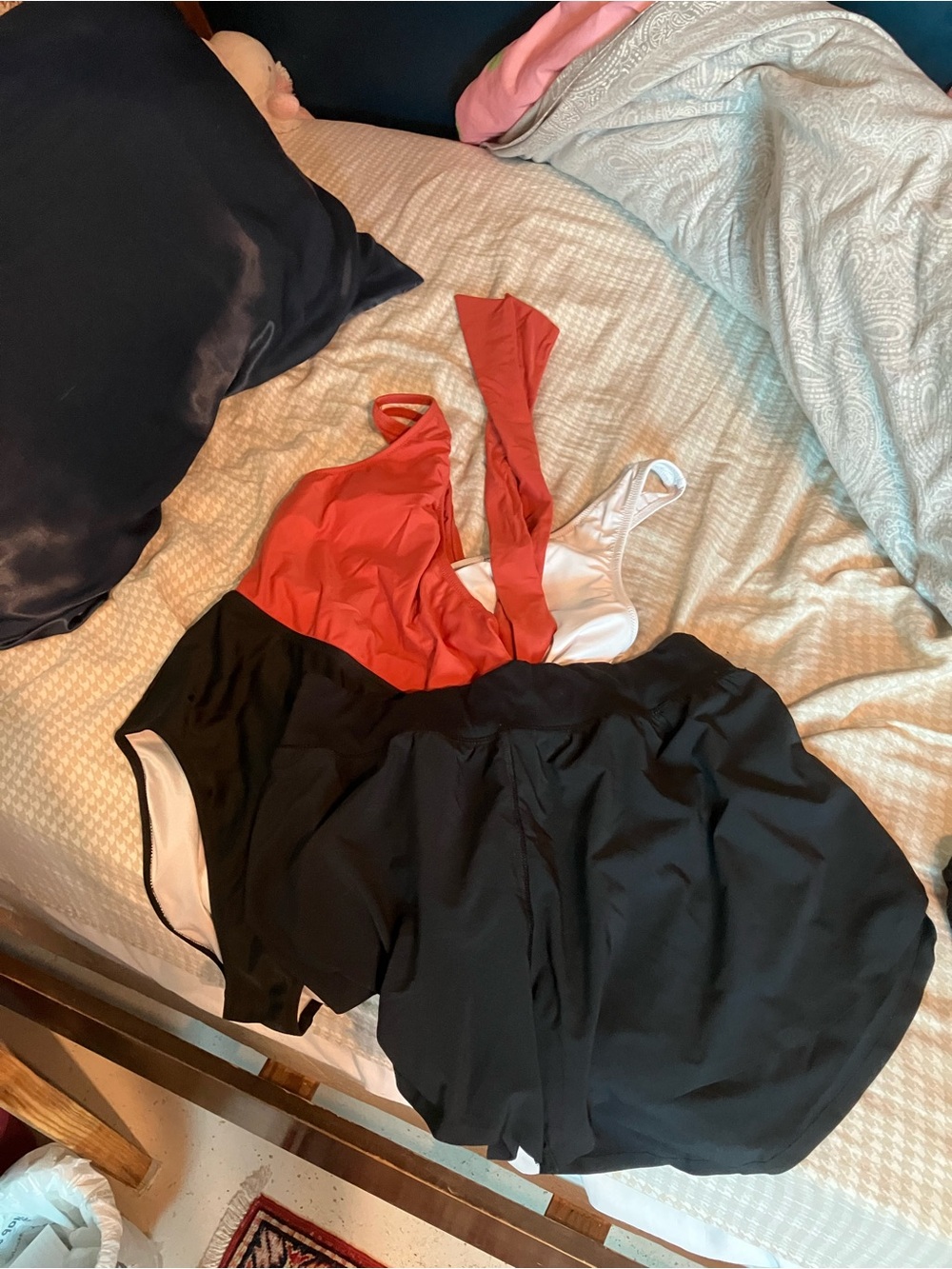 Cupshe Black and Coral One-Piece Swimsuit with Built-In Shorts